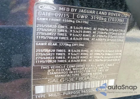 2016 Land Rover Range Rover Supercharged from USA, damaged, VIN SALGS3EF8GA256231